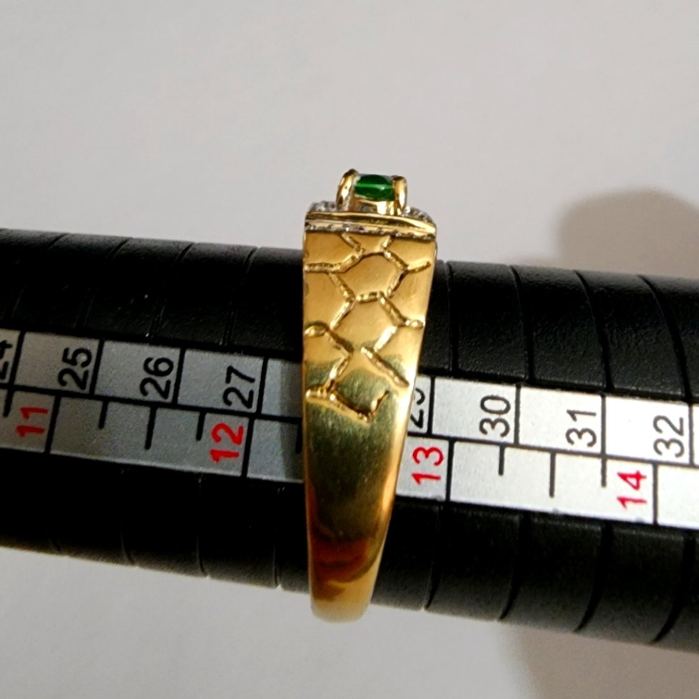 10K Gold Tsavorite Garnet & White Sapphire Men's ring - Picture 7 of 7